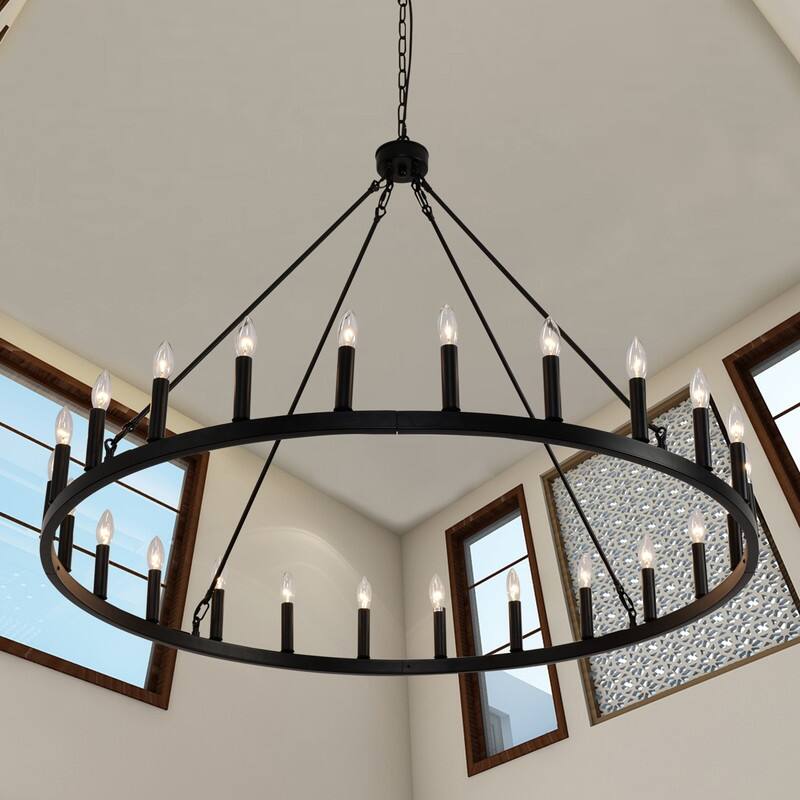 48 In Wagon Wheel Chandelier 24 Light Black Round Modern Chandeliers