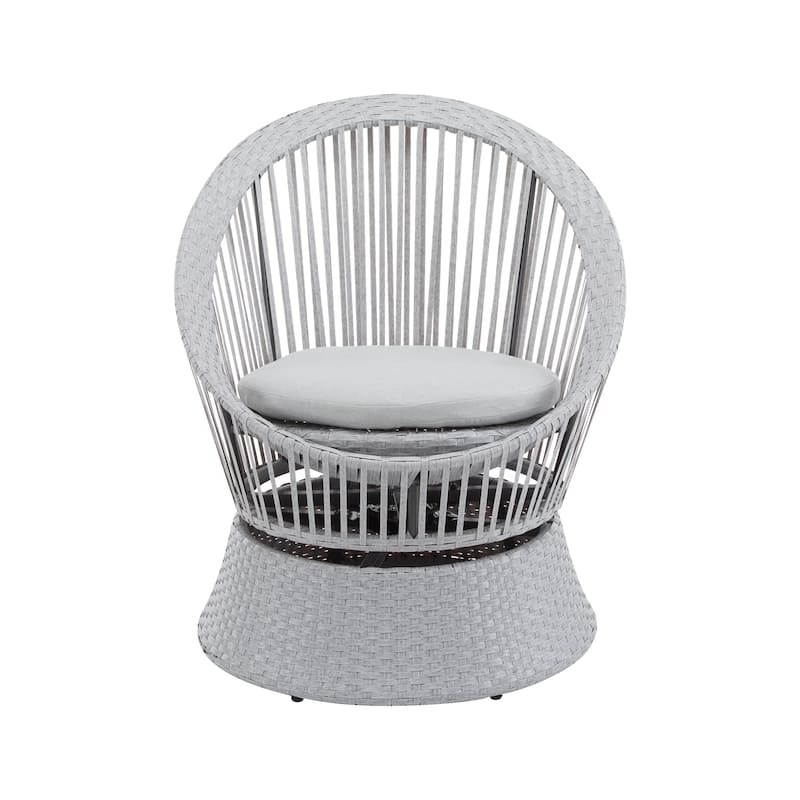 26.7" Modern Silver Swivel Wicker Chair xianRattan Iron Frame Round Design Living Room