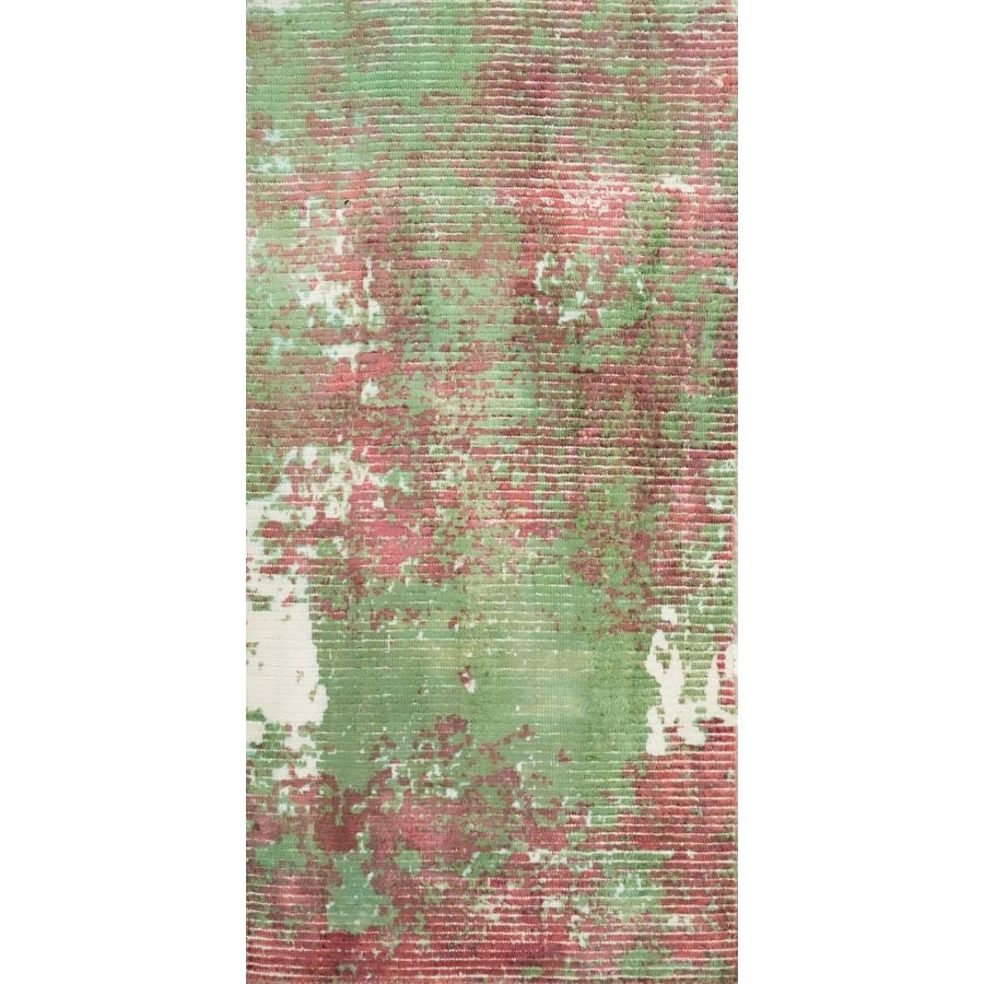 Hand Knotted Oriental Viscose Silk Carpet Modern All-Over Green Abstract Area Rug - 4' 0'' X 2' 0''