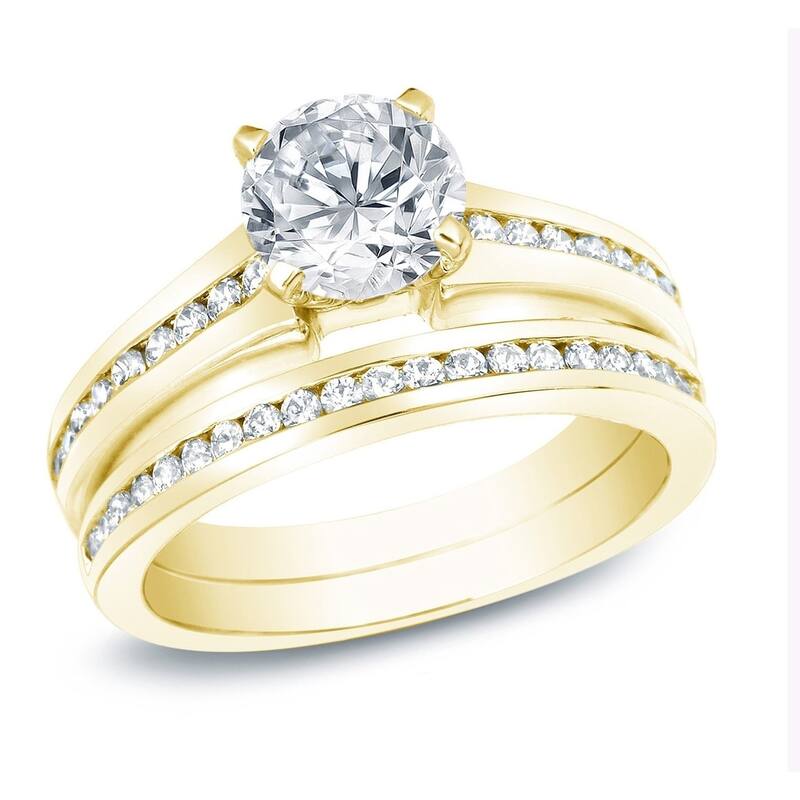 Auriya 14k Gold 1 1/4ctw Classic Diamond Engagement Ring Set Certified