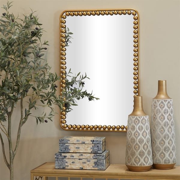 Contemporary Gold Metal Wall Mirror with Beaded Detailing On Sale