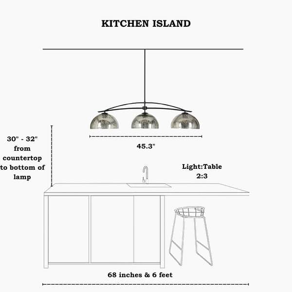 dimension image slide 2 of 4, Modern 1/3-Light Black Chandelier with Mercury Glass Kitchen Island Light Fixture for Dining Room