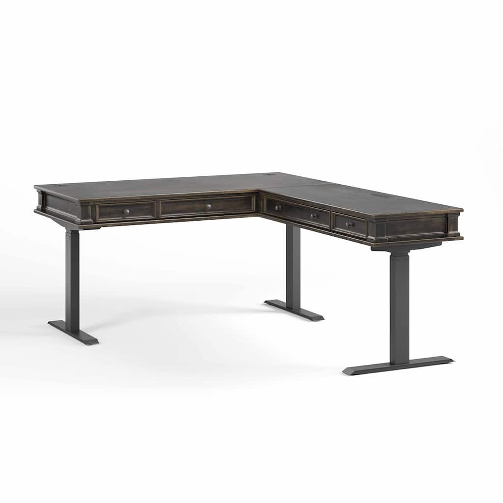 Traditional Electric Sit/Stand L-Desk and Return, Height Adjustable Table, Dark Brown
