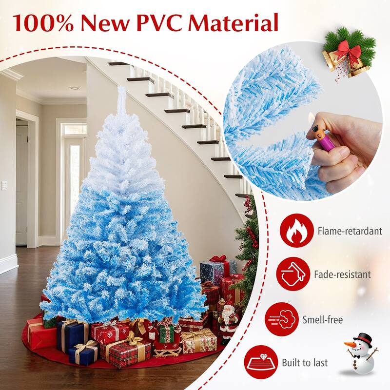 Gymax Artificial Christmas Tree Hinged Snow Flocked Xmas Tree w/ Lush