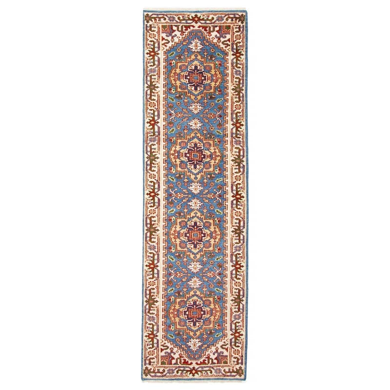 ECARPETGALLERY Hand-knotted Serapi Heritage Blue Wool Rug - 2'6 x 9'7 - Blue - 2'6 x 9'7