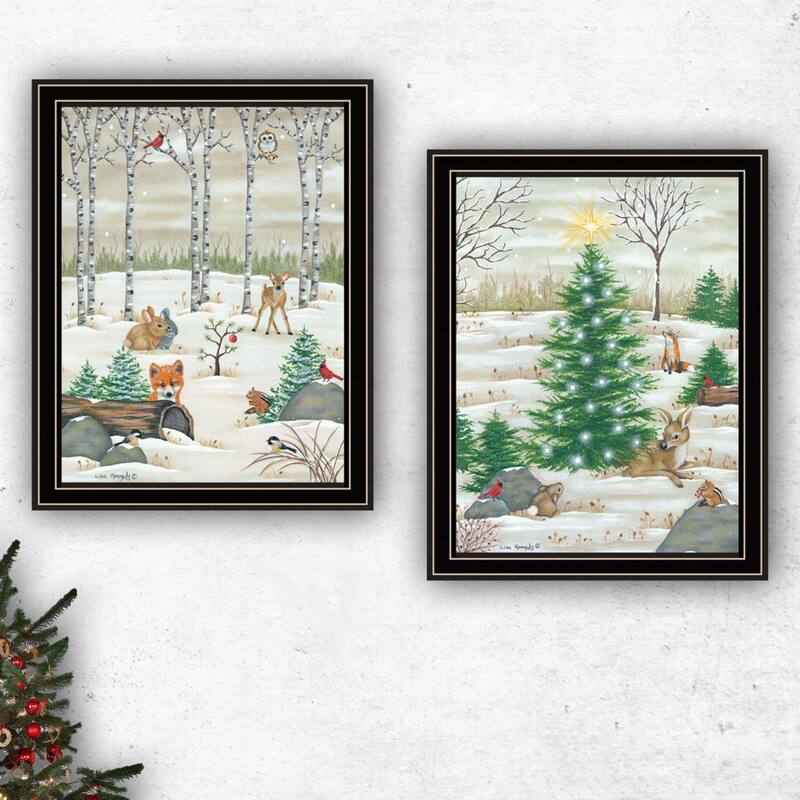 2-Piece Framed Wall Art Set - Woodland Critters for Christmas, Black Frame