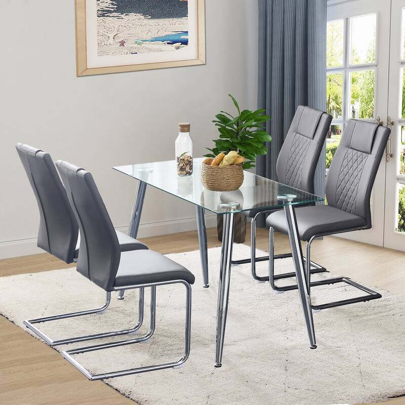 Leather Dining Chair Set of 6 Office Chair with C-Shaped Metal Legs
