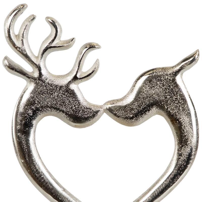 Heart Shaped Kissing Reindeer Metal Christmas Decoration - 10"