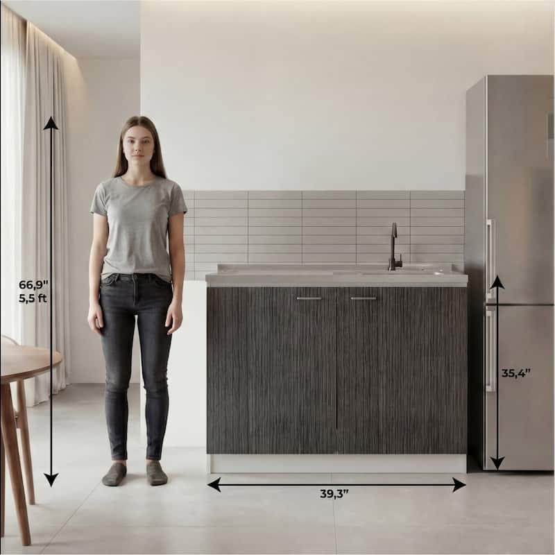 TUHOME Napoles Utility Sink Cabinet with Integrated Steel Sink