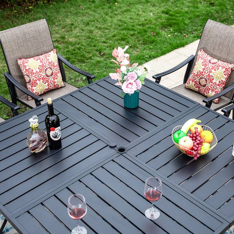 MAISON ARTS 9-Piece Patio Dining Set, 60 Inch Square Metal Table and 8 Textilene Fabric Padded Armchairs