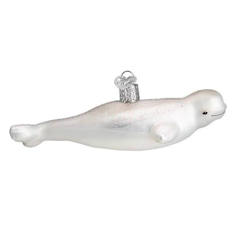 Old World Christmas Beluga Whale Holiday Ornament Glass - White