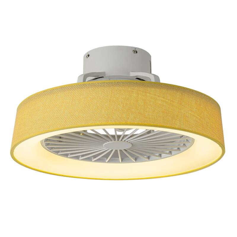 19 in. Rustic Wheel Round Fabric/ Woven Rope Fandelier 7-blade Cylinder Integrated LED Ceiling Fan with Remote Control