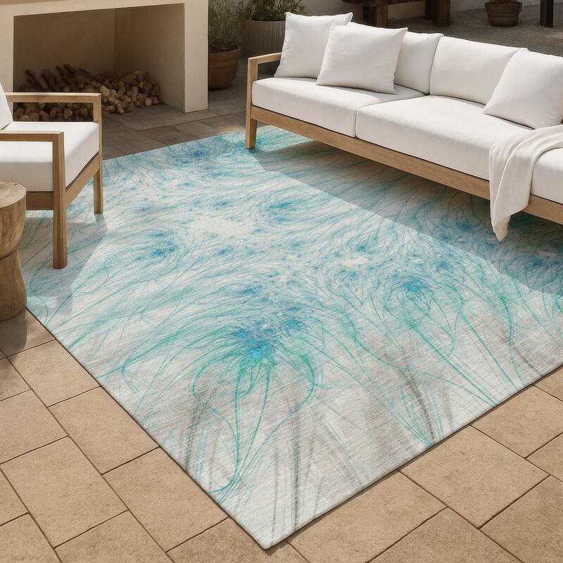 Machine Washable Indoor/ Outdoor Modern Cheraw Chantille Rug - Sky - 3' x 5'