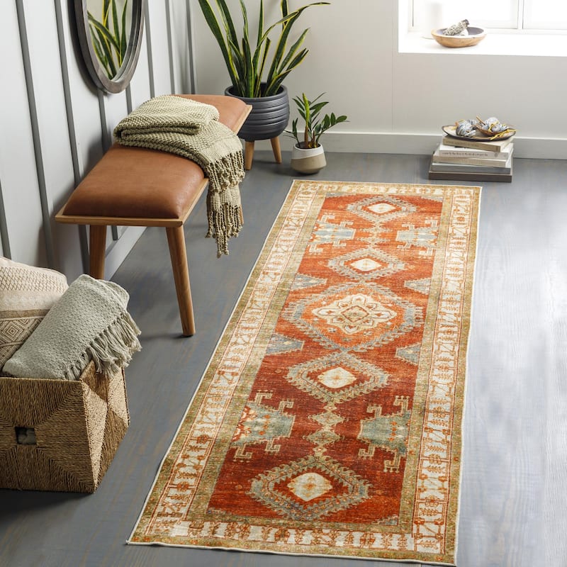 Livabliss Lavable Traditional Geometric Washable Area Rug - Red/Orange - 2' 6" x 8'