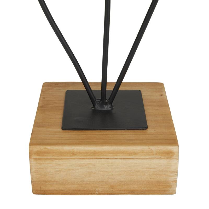 Black Metal Leaf Decorative Sculpture with Wood Base