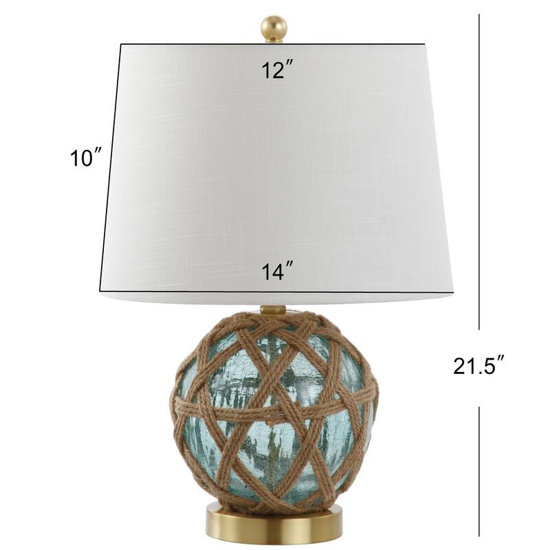 Logan 21.5" LED Glass/Rope Table Lamp, Brown/Aqua by JONATHAN Y
