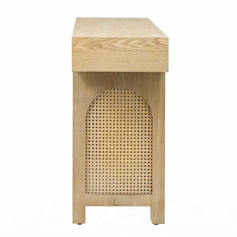 Narrow Console Table with Rattan Accent,(Natural)