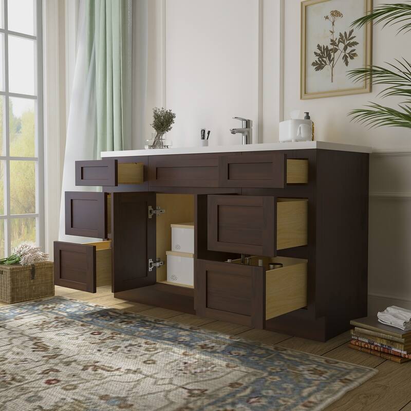 Vanity Art 54" Oak Freestanding Bathroom Vanity Cabinet without Top