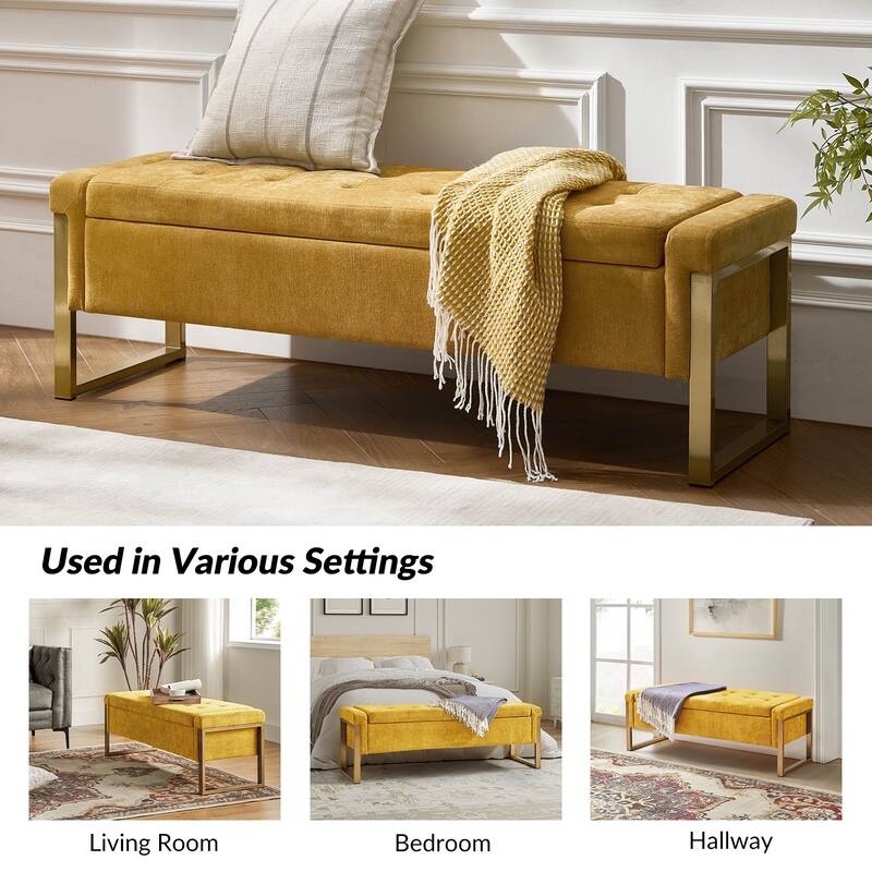 Alina Modern Upholstered Flip Top Storage Bench with Metal Legs by HULALA HOME
