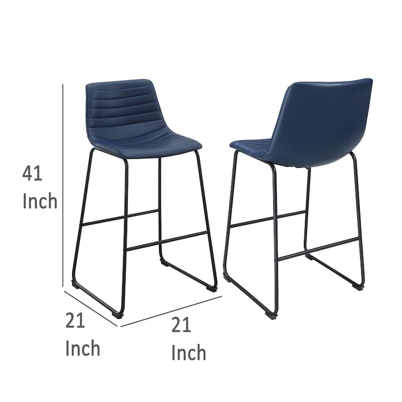 Zuno Bar Height Chair Set of 2, Blue Faux Leather, Black Metal 30 Inch