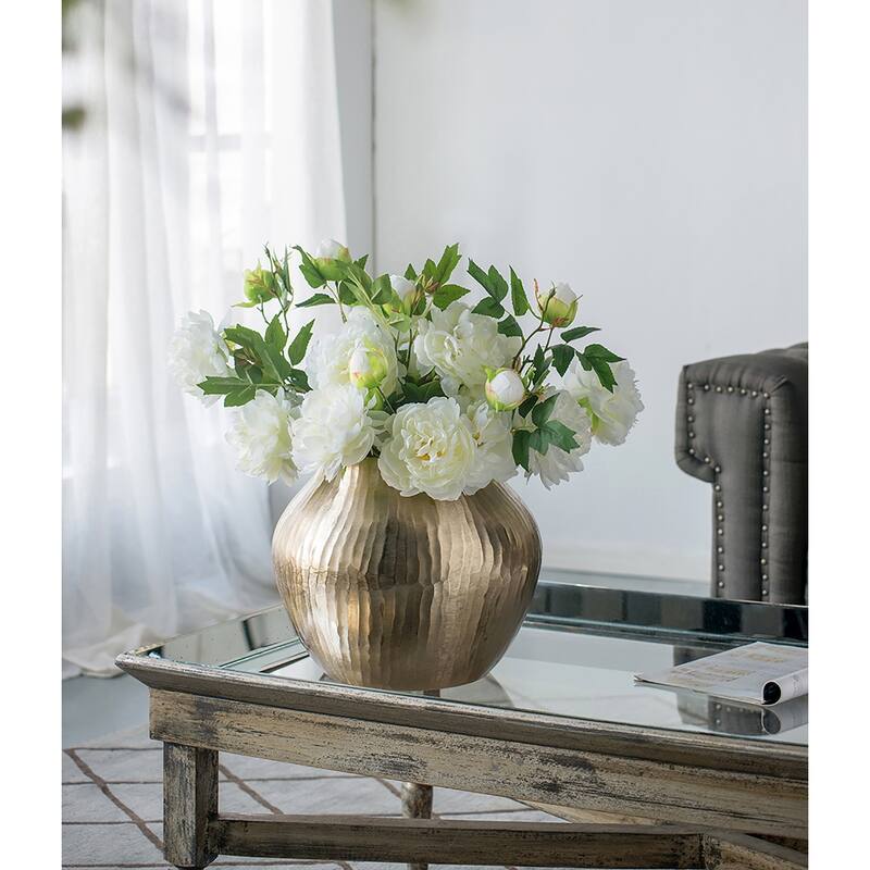 11x11x9" Aluminum Chisel Flower Vase, Gold - Gold