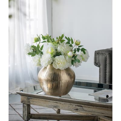 11x11x9" Aluminum Chisel Flower Vase, Gold
