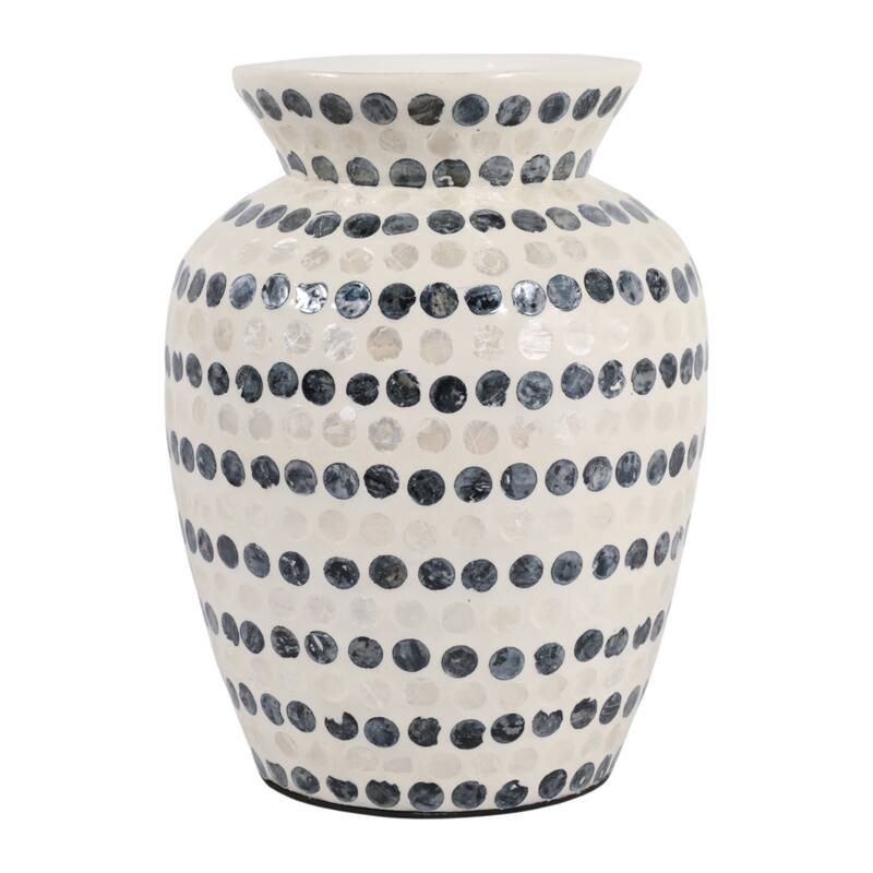 Decorative Vase - Shell Coastal Capiz Dots - Ivory and Blue