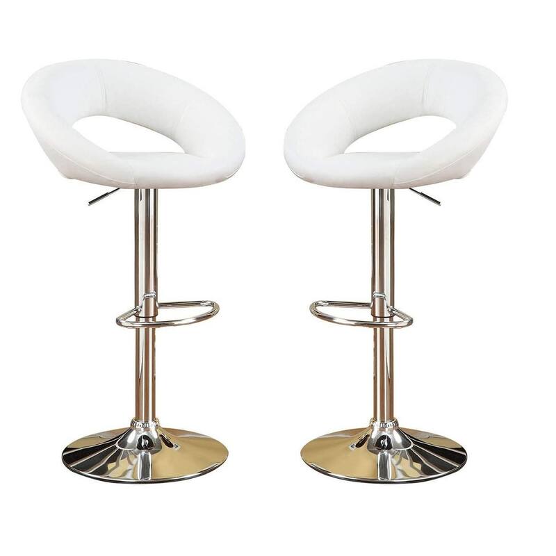 Black Faux Leather Stool Adjustable Height Chairs Set Of 2 Chair Swivel Design Chrome Base Pvc Dining Furniture