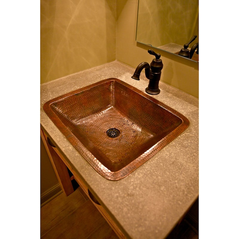 19-in Rectangle Under Counter Hammered Copper Bathroom Sink (LREC19DB)