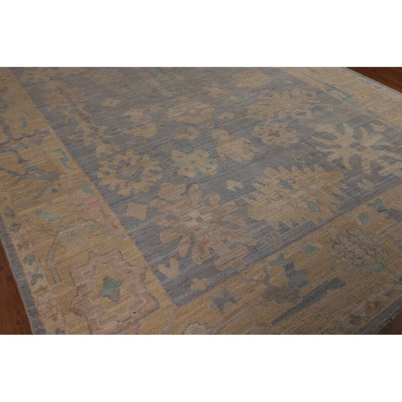 Vegetable Dye Blue Oushak Turkish Area Rug Hand-Knotted Wool Carpet - 8'3"x 10'3"