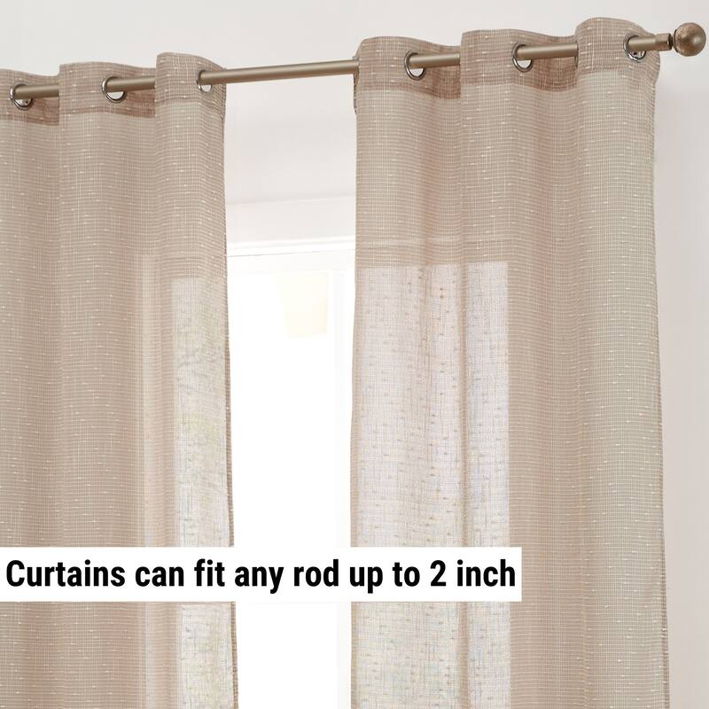 HLC.ME Emily Faux Linen Semi Sheer Light Filtering Transparent Grommet Lightweight Window Curtains Drapery Panels, 2 Panels