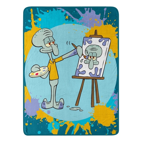 slide 2 of 5, Spongebob Squidward Art Micro Raschel Throw Blanket