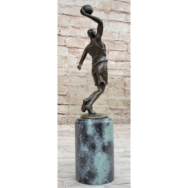 Bronze Statue Sculpture Trophy Of Nba Basketball Player Going For Dunk Layup On Marble Base