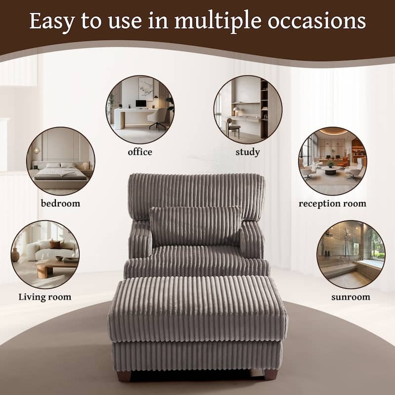 Oversized Chaise Longue Accent Chair with Ottoman