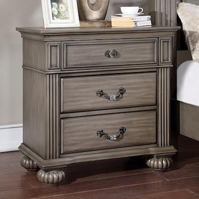 Wooden Nightstand with 3 Storage Drawers, Coffee Table with Wooden Legs, Couch Side Table with Antique Brass Handles