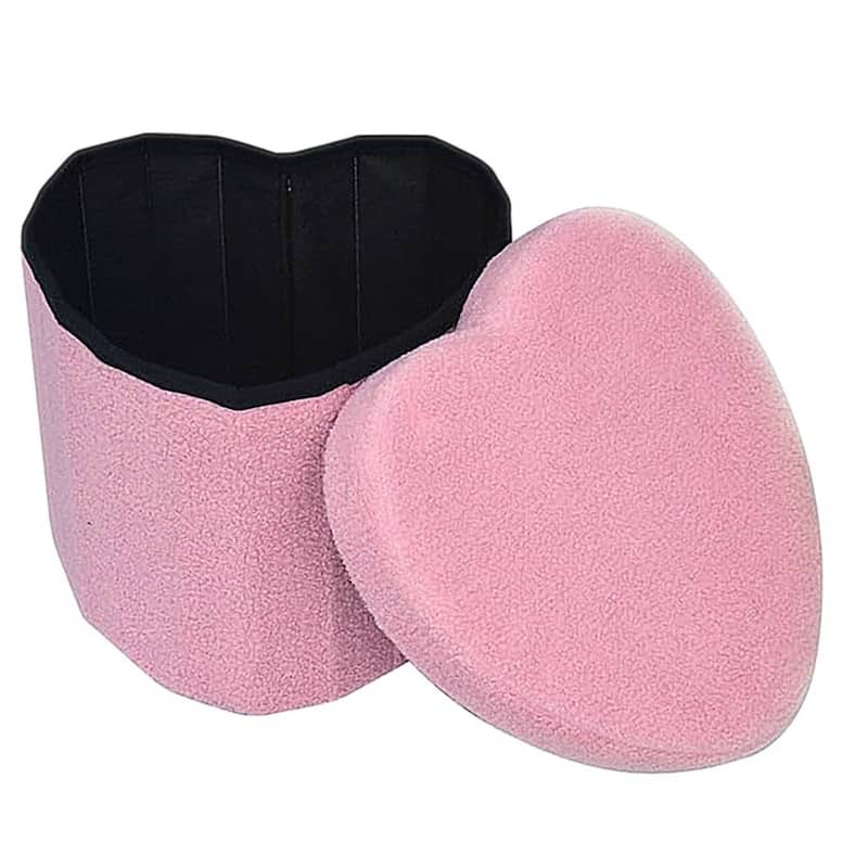 Aria Home Pink Heart Shaped Teddy Fabric Storage Ottoman for Kids Room