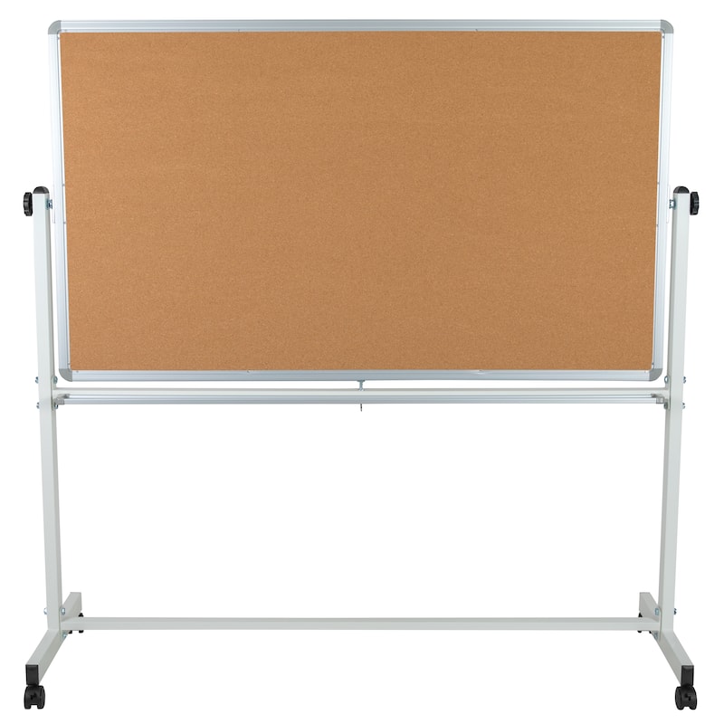Reversible Mobile Cork Bulletin & White Board with Pen Tray