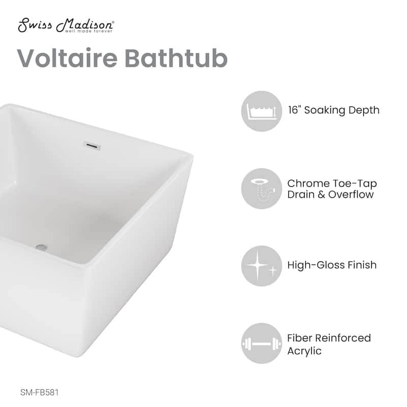 Voltaire 47" Square Freestanding Bathtub - 47.5x47.5 Center