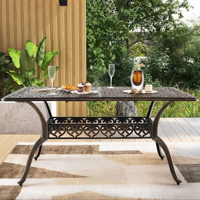 59'' Outdoor Dining Table All-Weather Cast Aluminum Umbrella Hole