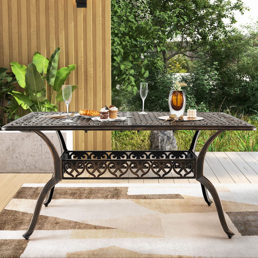 59'' Outdoor Dining Table All-Weather Cast Aluminum Umbrella Hole