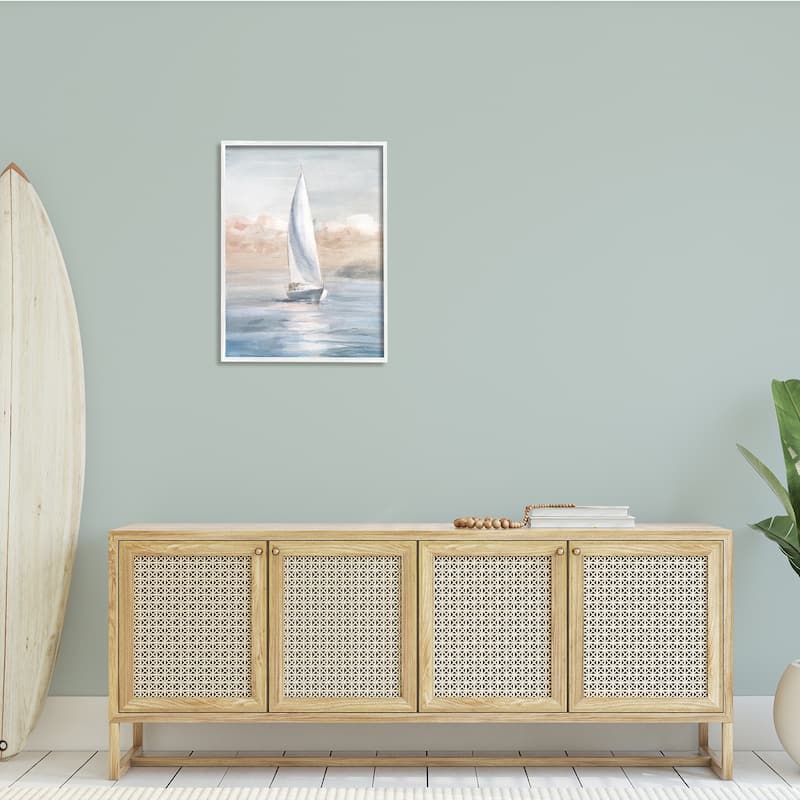 Stupell Sailboat Under Cloudy Morning Sunrise Soft Contemporary Ocean Framed Wall Art