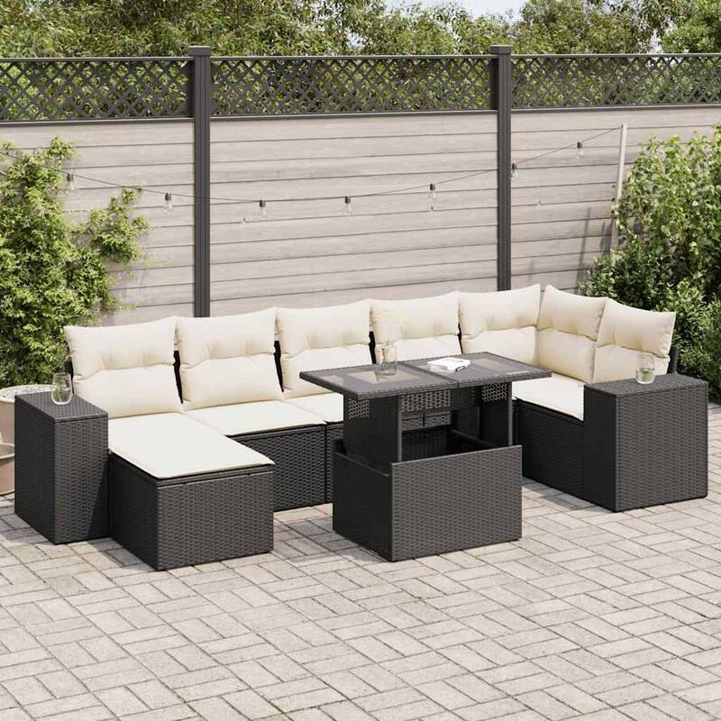 vidaXL Garden Sofa Set - Black and cream with storage