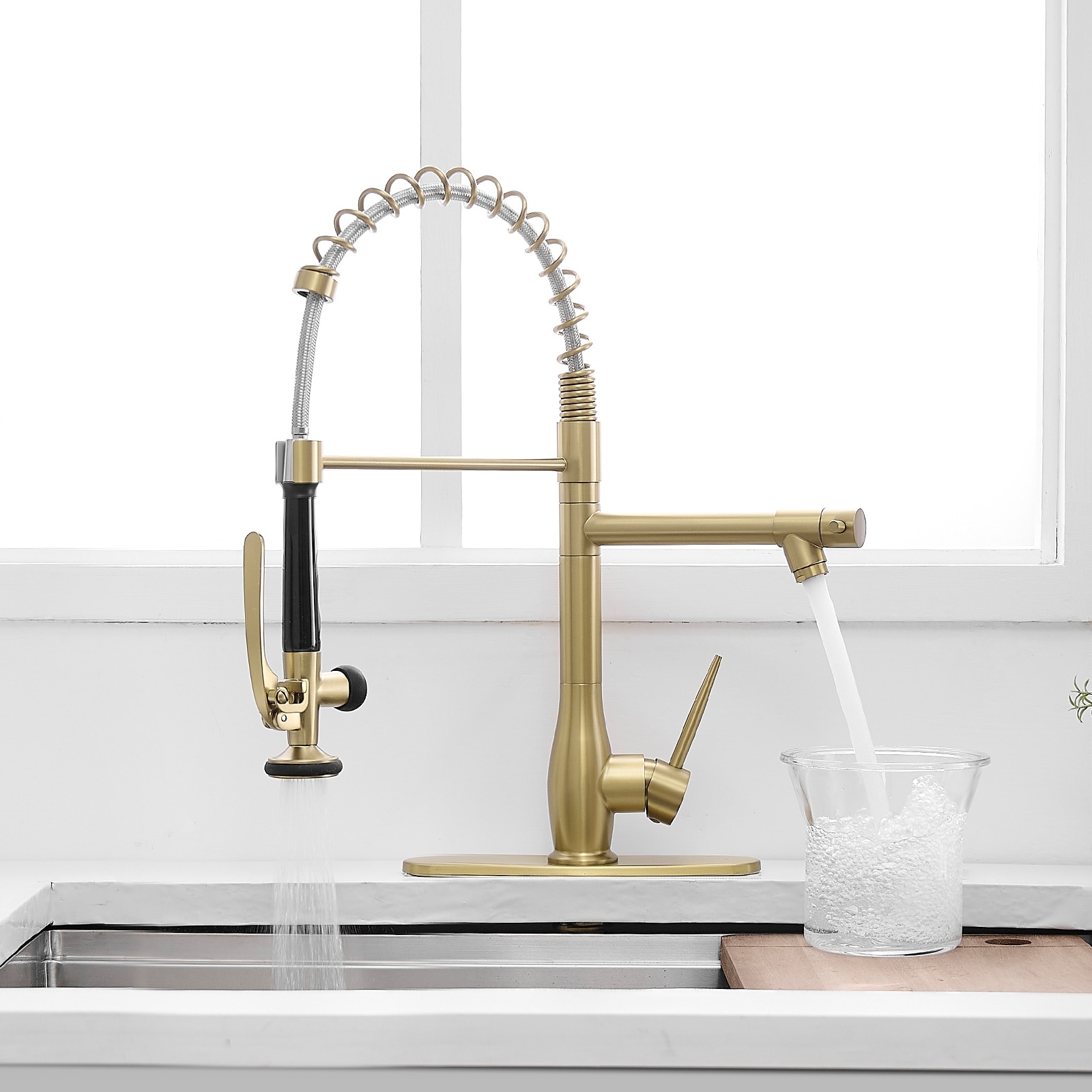 Commercial Kitchen Faucet Pull Down Sprayer Deck Plate Single Handle Single Lever