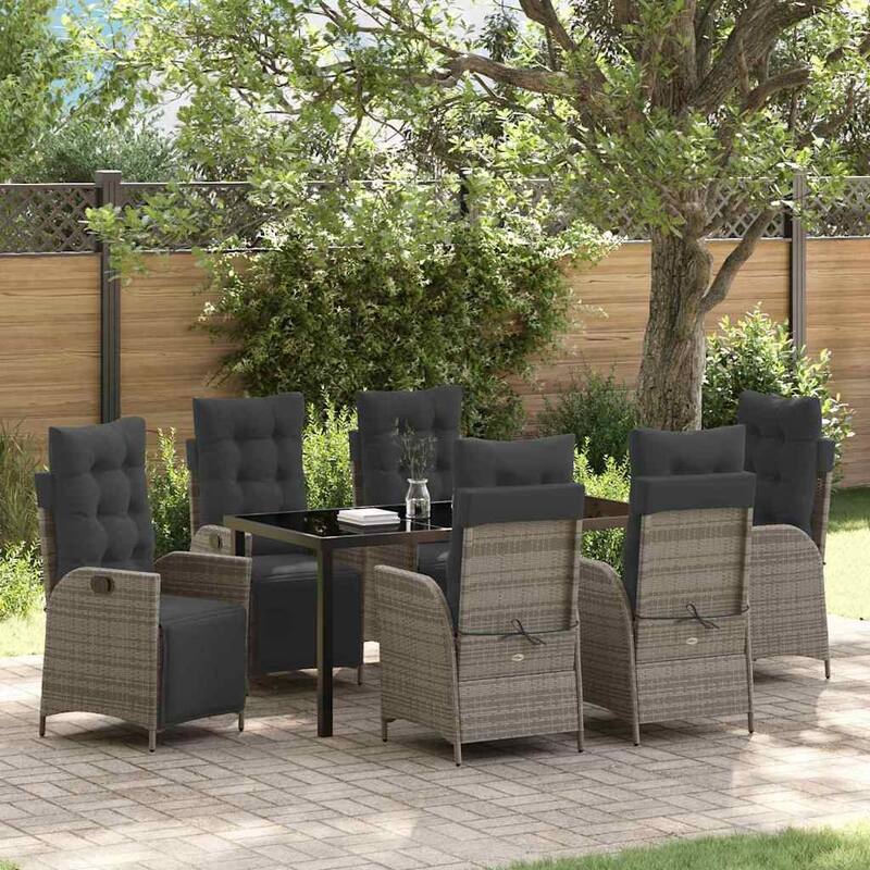 vidaXL Garden Dining Set with Cushion Poly Rattan - Grey-21.46x24.02x43.31 inch