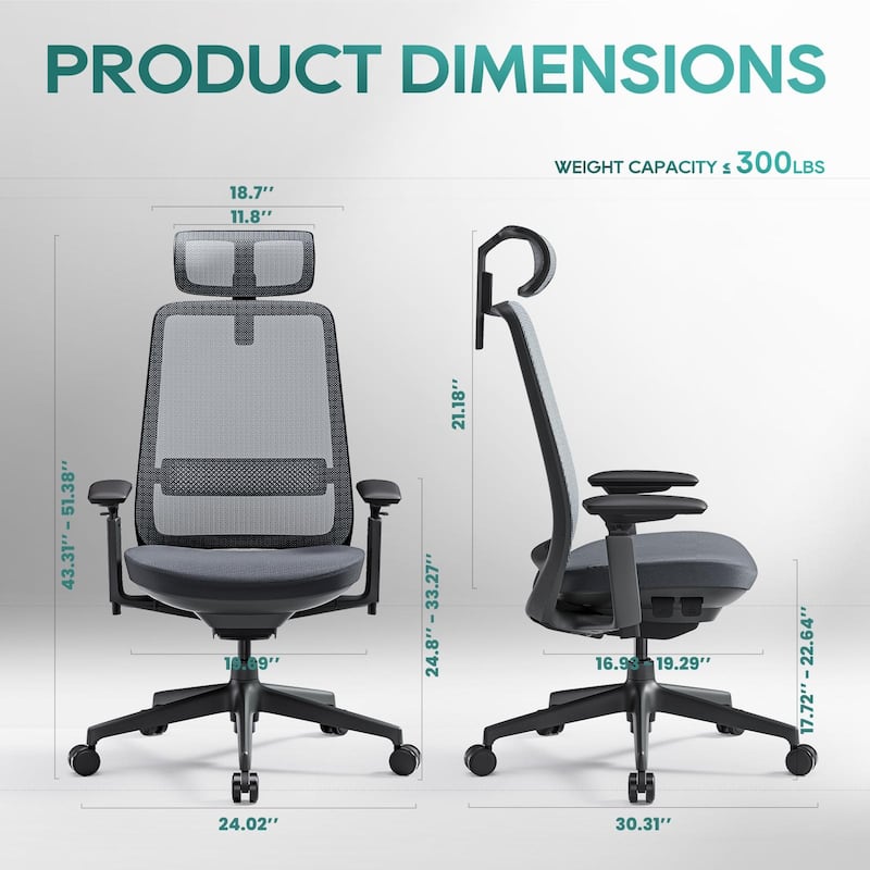 COLAMY Ergonomic Office Chair, Mesh High Back, 4D Arms, Lumbar Support, Coral