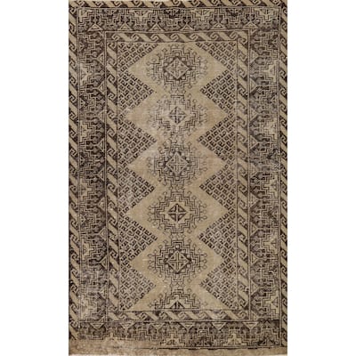 Tribal Geometric Qashqai Persian Area Rug Hand-Knotted Wool Carpet - 3'10" x 6'5"