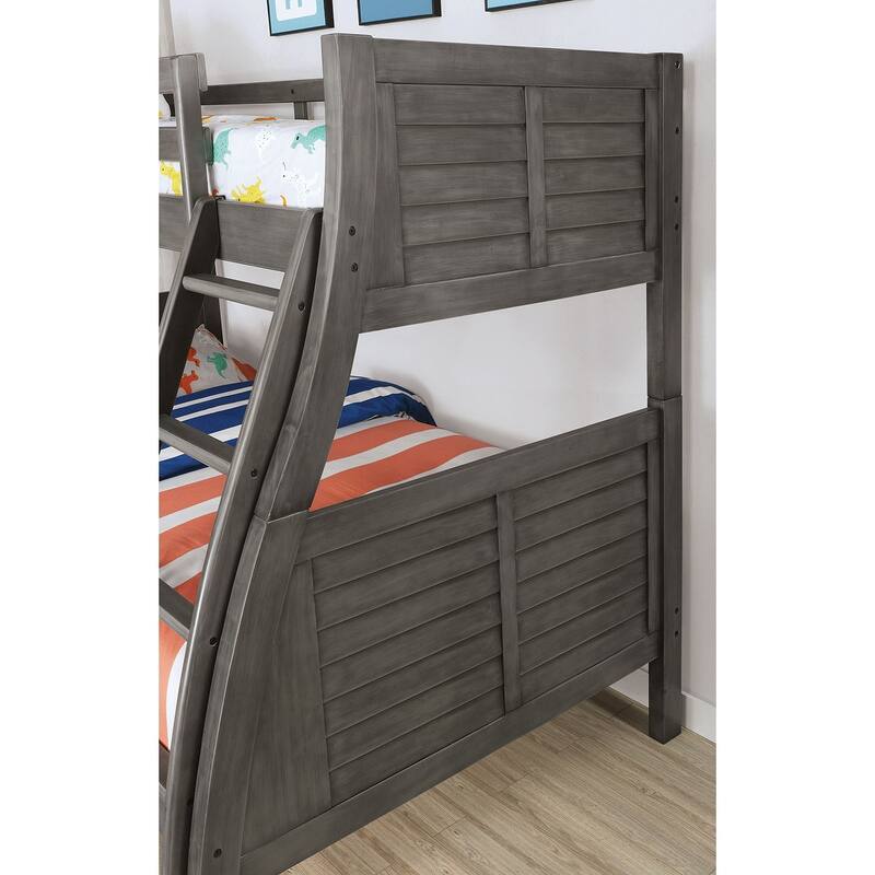 Transitional Twin Over Full Bunk Bed with Reversible Ladder and Guard Rails, Gray Finish