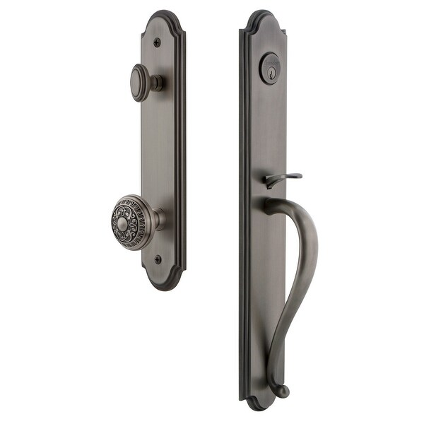 Grandeur ARCSGRWIN_ESET_234 Arc Solid Brass Rose Keyed Entry Single Cylinder Full Plate "S" Grip Handleset with Windsor Knob
