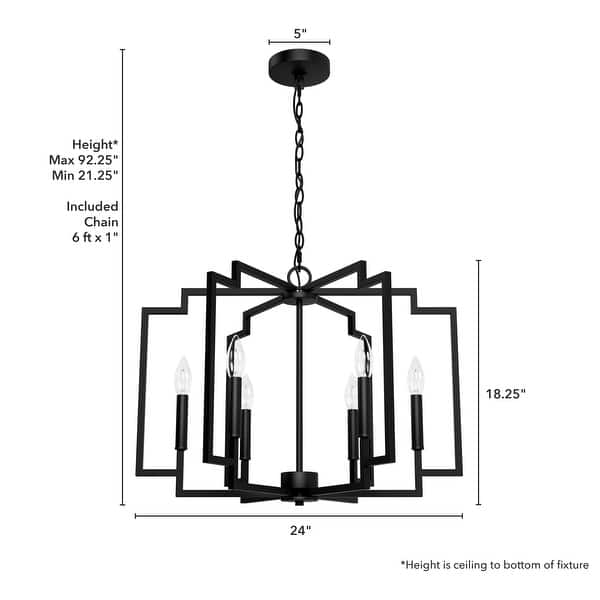 dimension image slide 7 of 8, Hunter Zoanne 6-Light Modern Geometric Chandelier - Entry, Dining Room - Contemporary, Transitional
