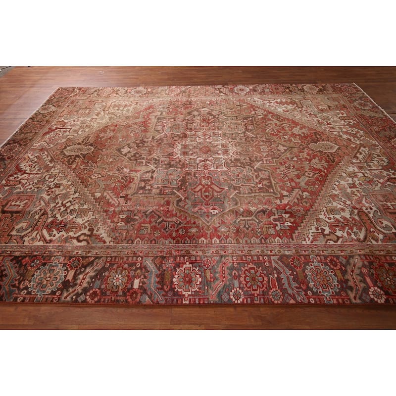 Heriz Persian Antique Area Rug Handmade Orange Wool Carpet - 8'7"x 10'11"